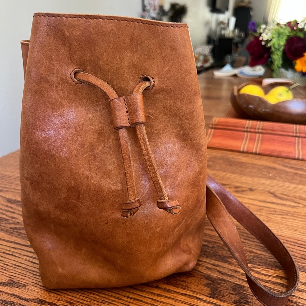 Madewell Brown Leather Backpack with Drawstring Closure